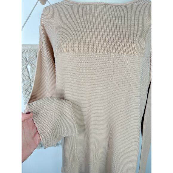 Eileen Fisher Tencel Rolled Neck Sweater Size Small Tan Beige Rib Knit Contrast - Picture 4 of 8